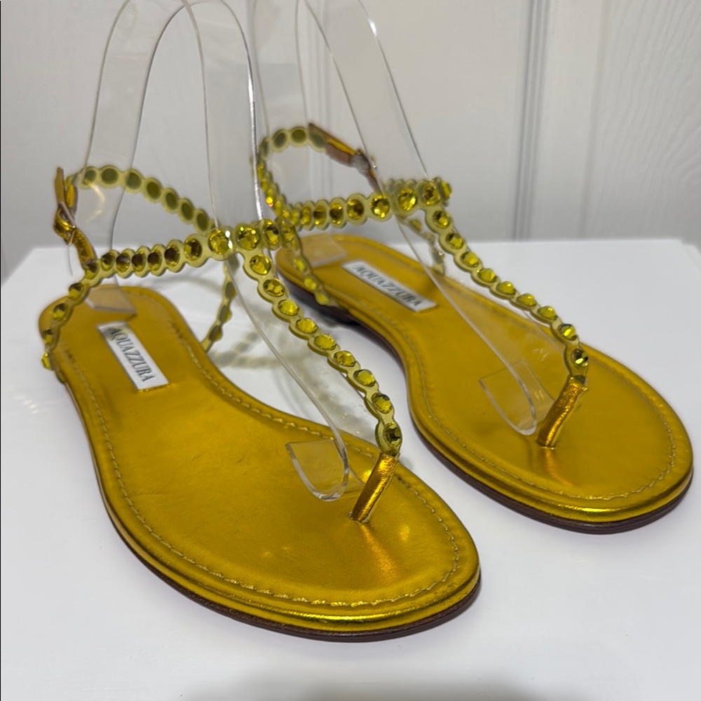 Aquazzura Tequila Crystal Embellished Plexi Sandals, Yellow